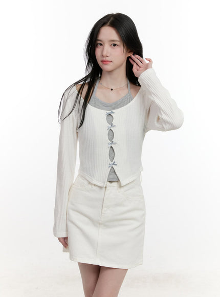 Ribbon Cut Out Cropped Cardigan CF527