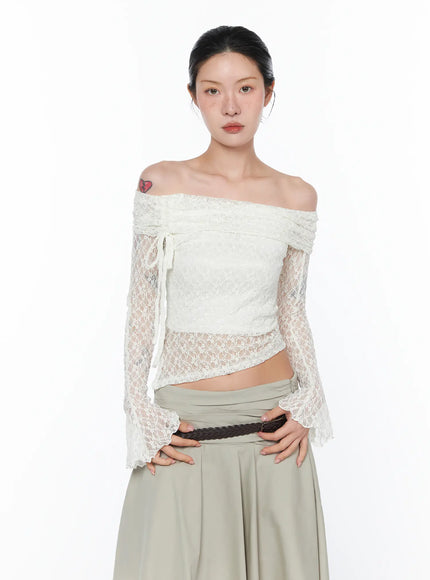 sheer-off-shoulder-lace-top-ca524 / White