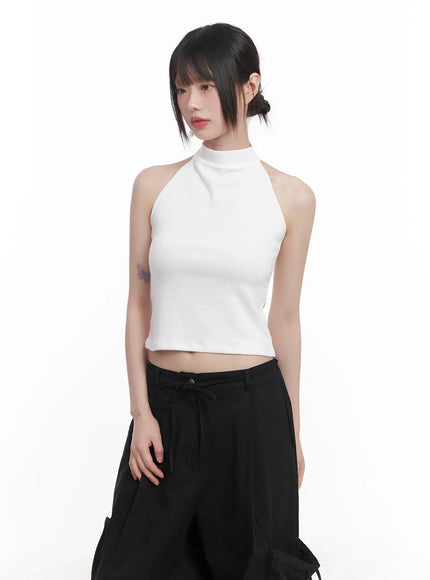 buttoned-halter-neck-crop-top-cu518 / White