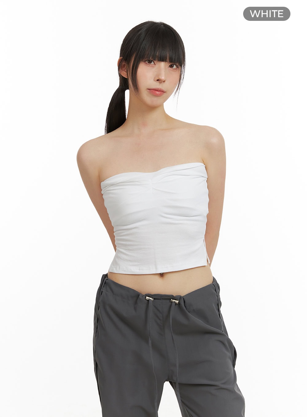 shirred-tube-top-cu424 / White