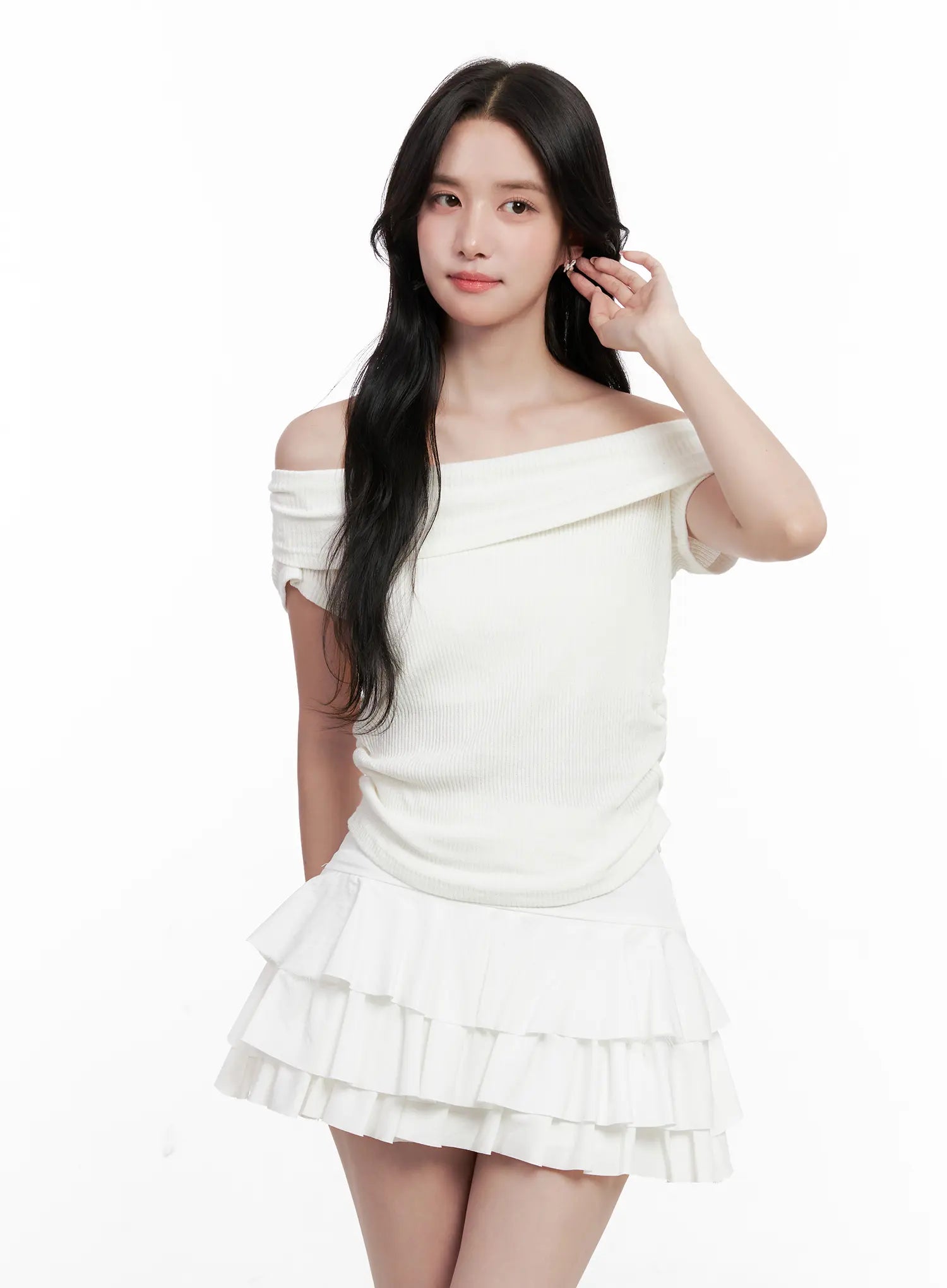 Off-Shoulder Ribbed Tee CL515