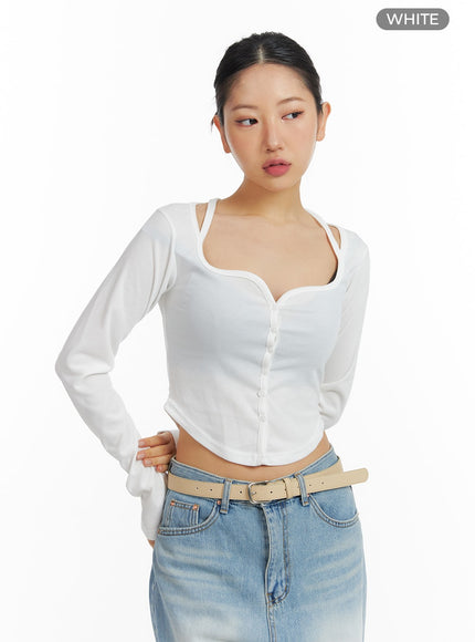 sweetheart-button-up-crop-top-cf419 / White