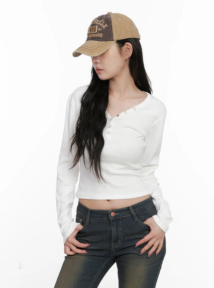 Casual V-Neck Crop Long Sleeve Shirt CN512