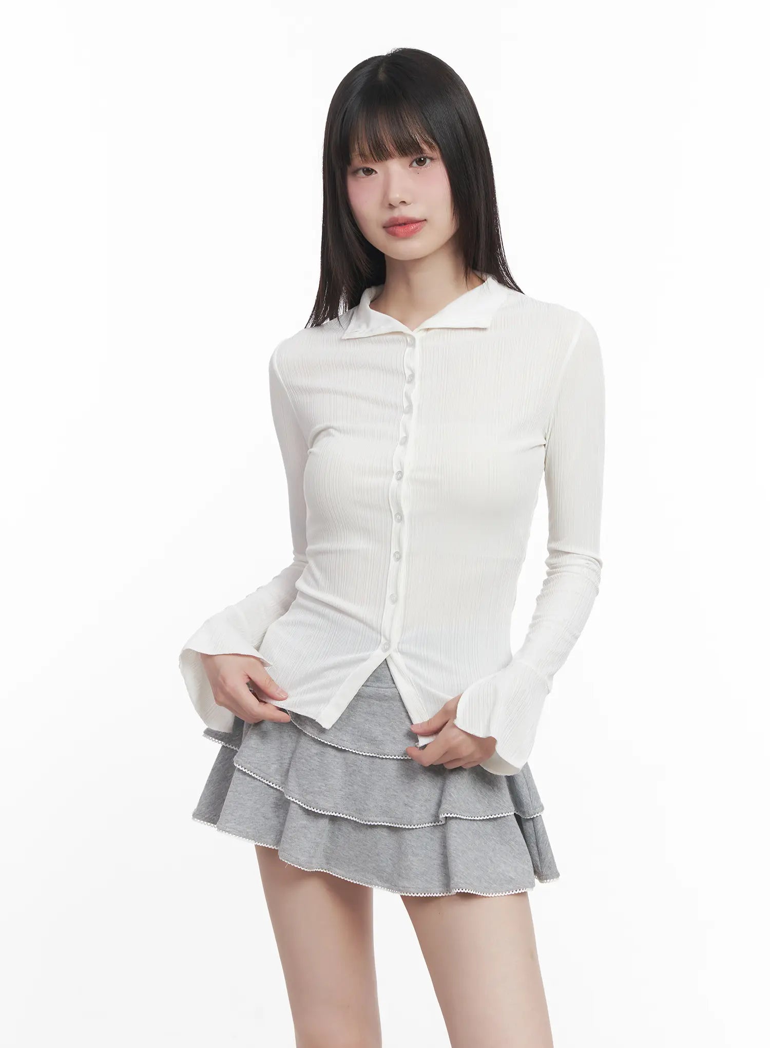 slim-fit-collared-long-sleeve-shirt-cu518 / White