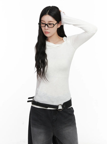 unsymmetrical-neck-long-sleeve-tee-cn513 / White