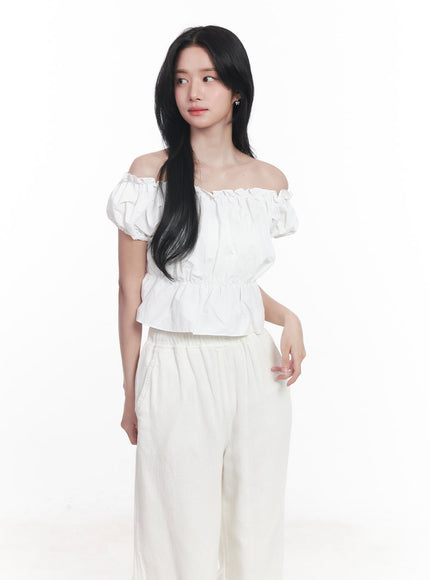 frill-puff-off-shoulder-crop-top-cy523 / White
