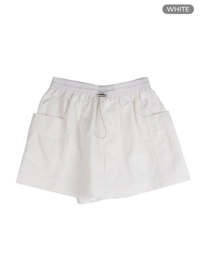 pocket-nylon-string-mini-skirt-of428 / White