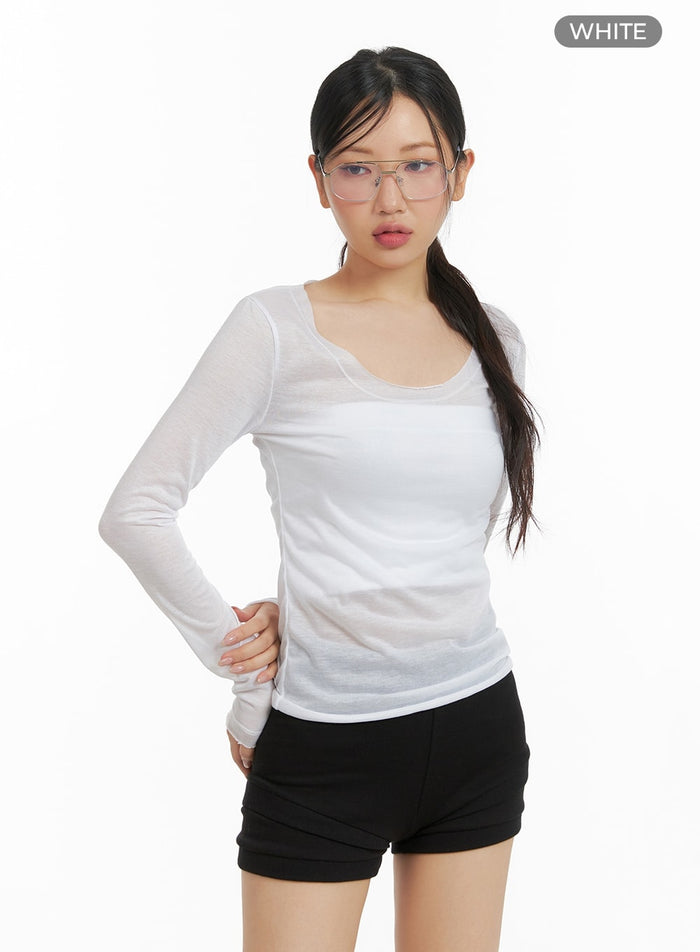 sheer-round-neck-long-sleeve-cm421 / White