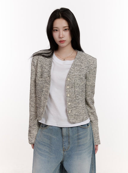 Tweed V-Neck Crop Cardigan CJ529