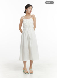 solid-rib-shirred-midi-dress-oa422 / White