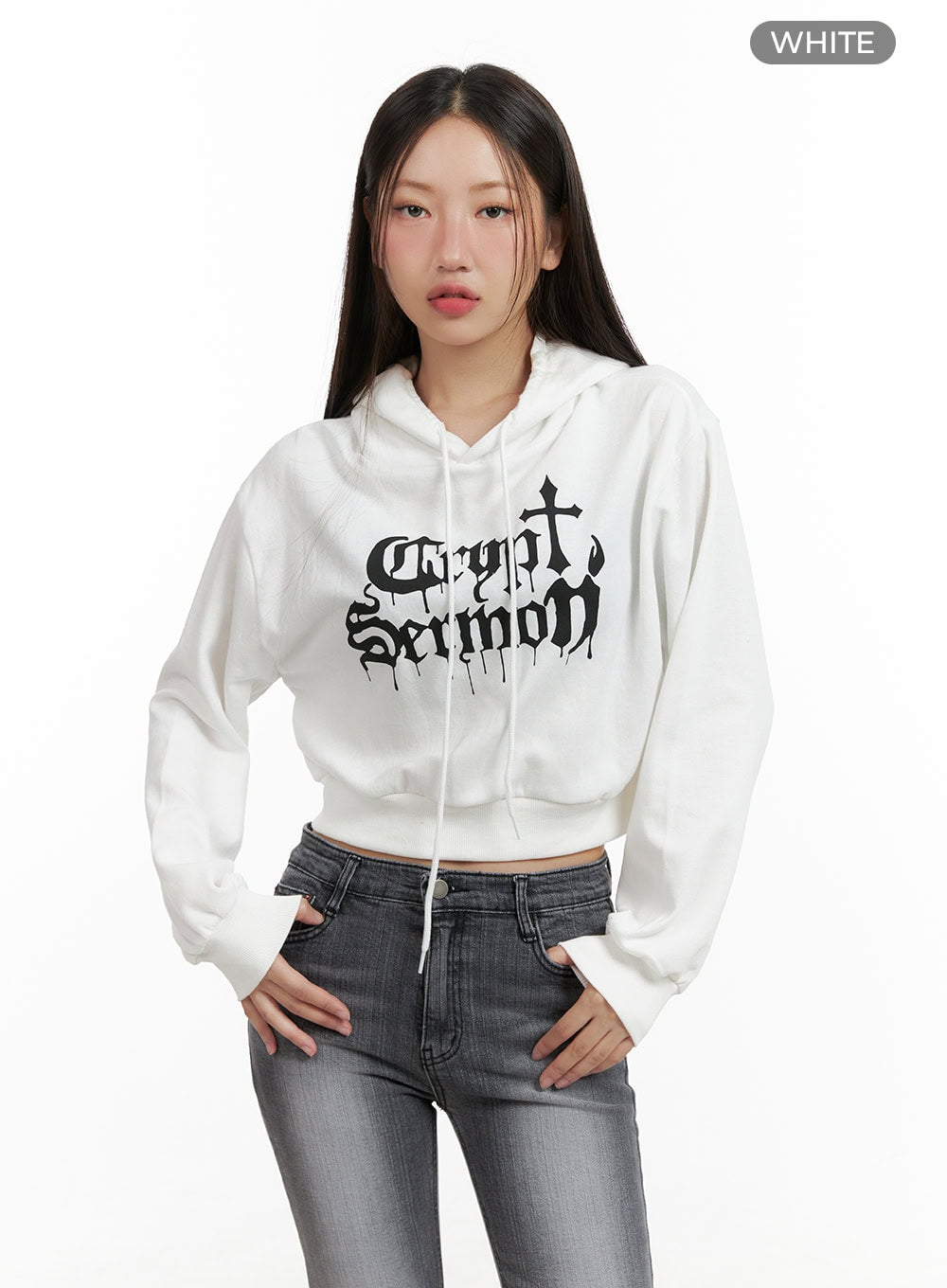 graphic-cropped-sweat-hoodie-cl431 / White