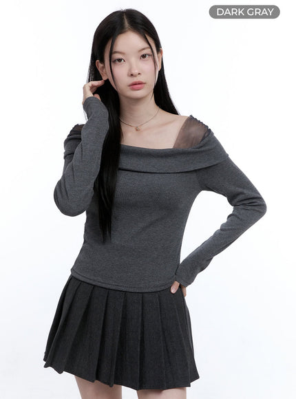 see-through-off-shoulder-top-oo429 / Dark gray