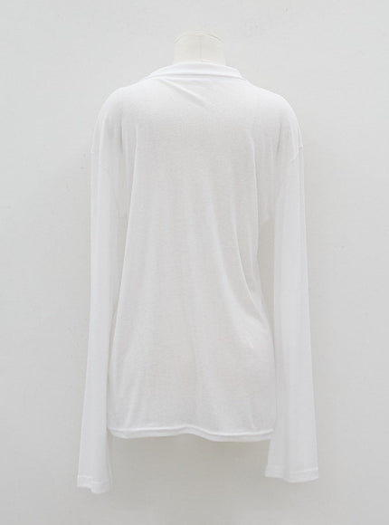 Soft Collar Sheer Long Sleeve Top IJ13