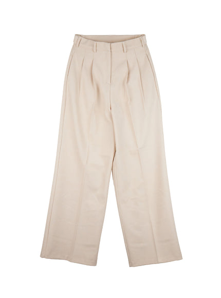 pintuck-wide-fit-slacks-cf504 / Beige