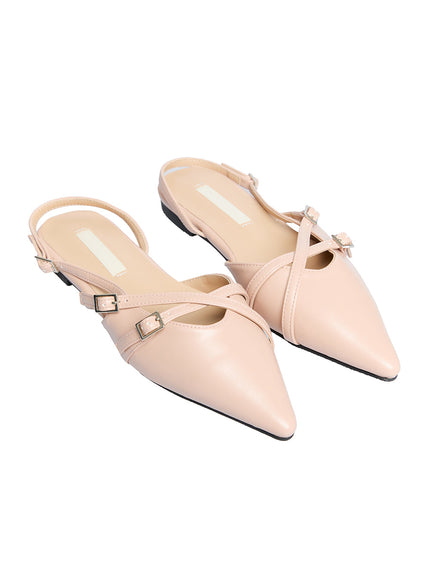 buckle-faux-leather-pointed-toe-heels-cf504 / Beige