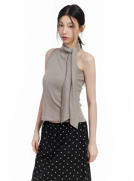 linen-tie-strap-tank-cu530 / Beige