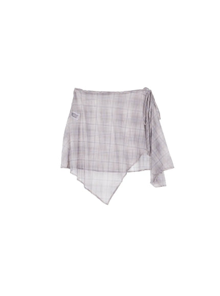 plaid-mesh-layered-wrap-midi-skirt-cl511 / Beige