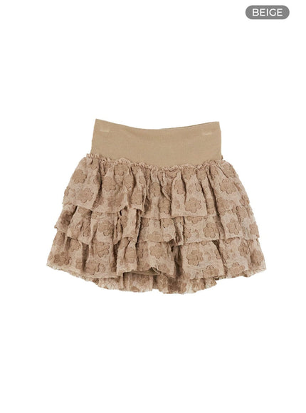 frill-lace-floral-mini-skirt-cg420 / Beige