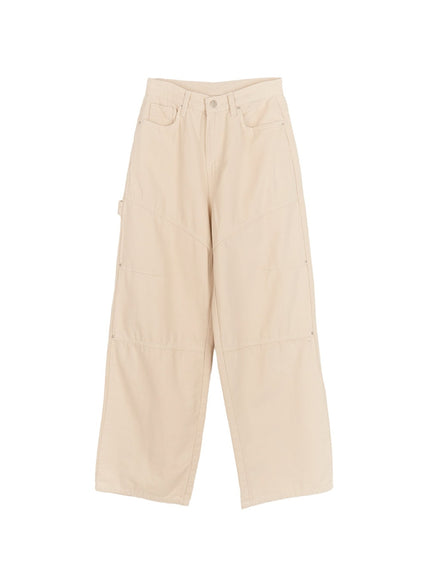 studded-wide-leg-carpenter-pants-cm506 / Beige