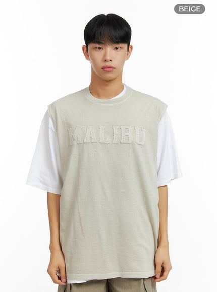 mens-oversize-contrasting-t-shirt-cl429 / Beige