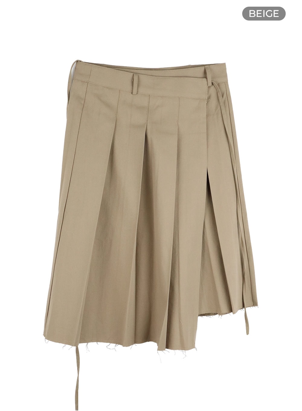 ribbon-wrap-pleated-midi-skirt-cy403 / Beige