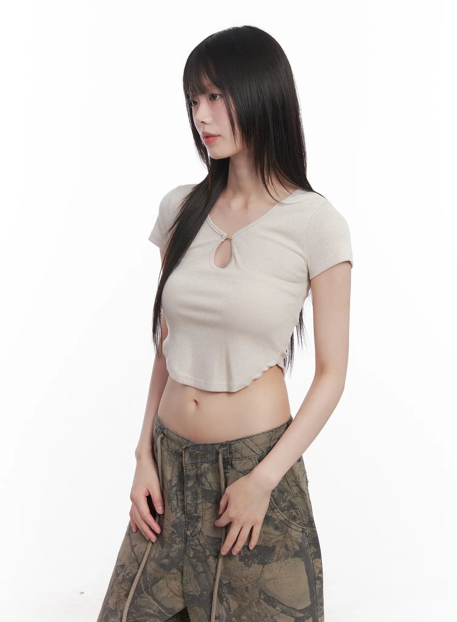 cut-out-crop-tee-cu520 / Beige