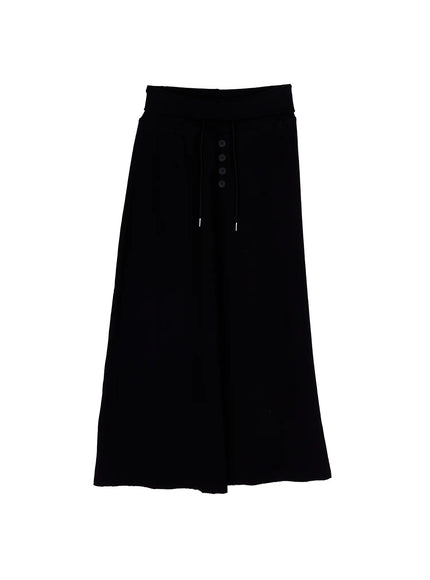 button-foldover-maxi-skirt-ca528 / Black