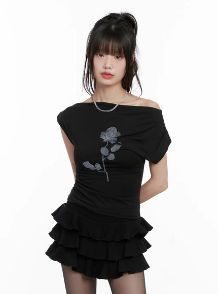 black-rose-asymmetric-top-cg518 / Black