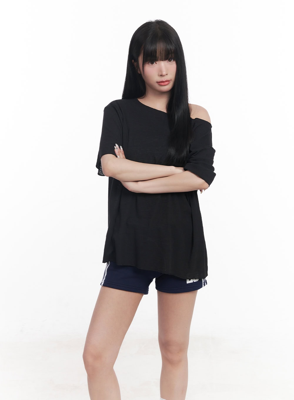 sheer-loose-fit-off-shoulder-top-cy527 / Black