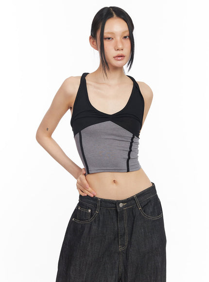 shirred-halter-v-neck-crop-tank-top-cy528 / Black