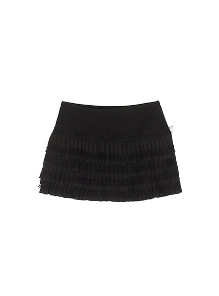 frilly-lace-layered-mini-skirt-ca529 / Black