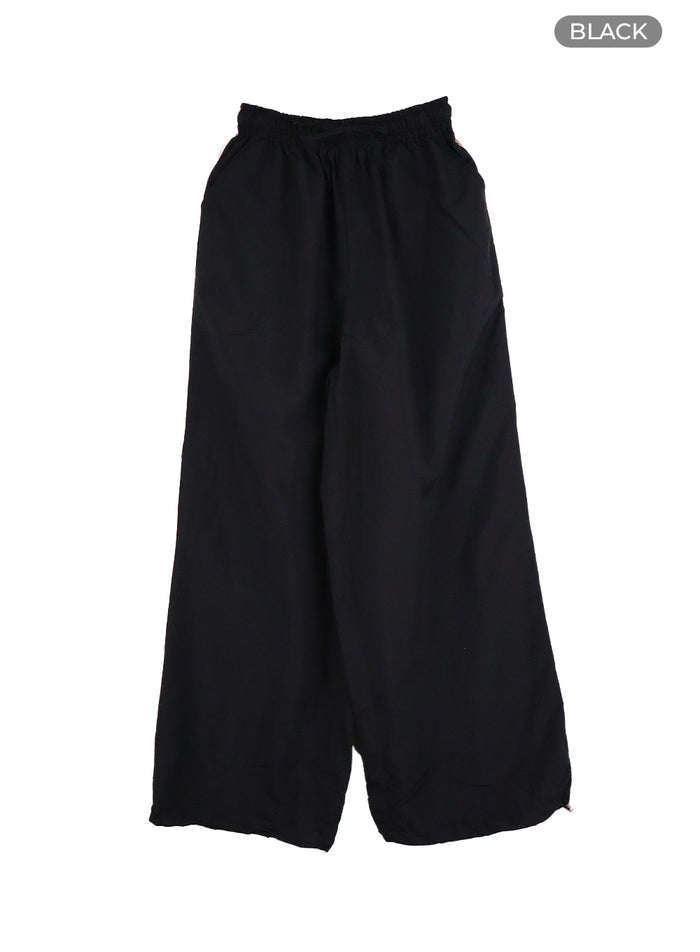 drawstring-contrasting-stripe-wide-leg-trousers-cm419 / Black