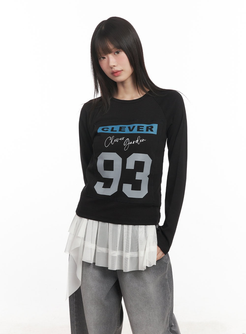 93-graphic-long-sleeve-top-cm520 / Black
