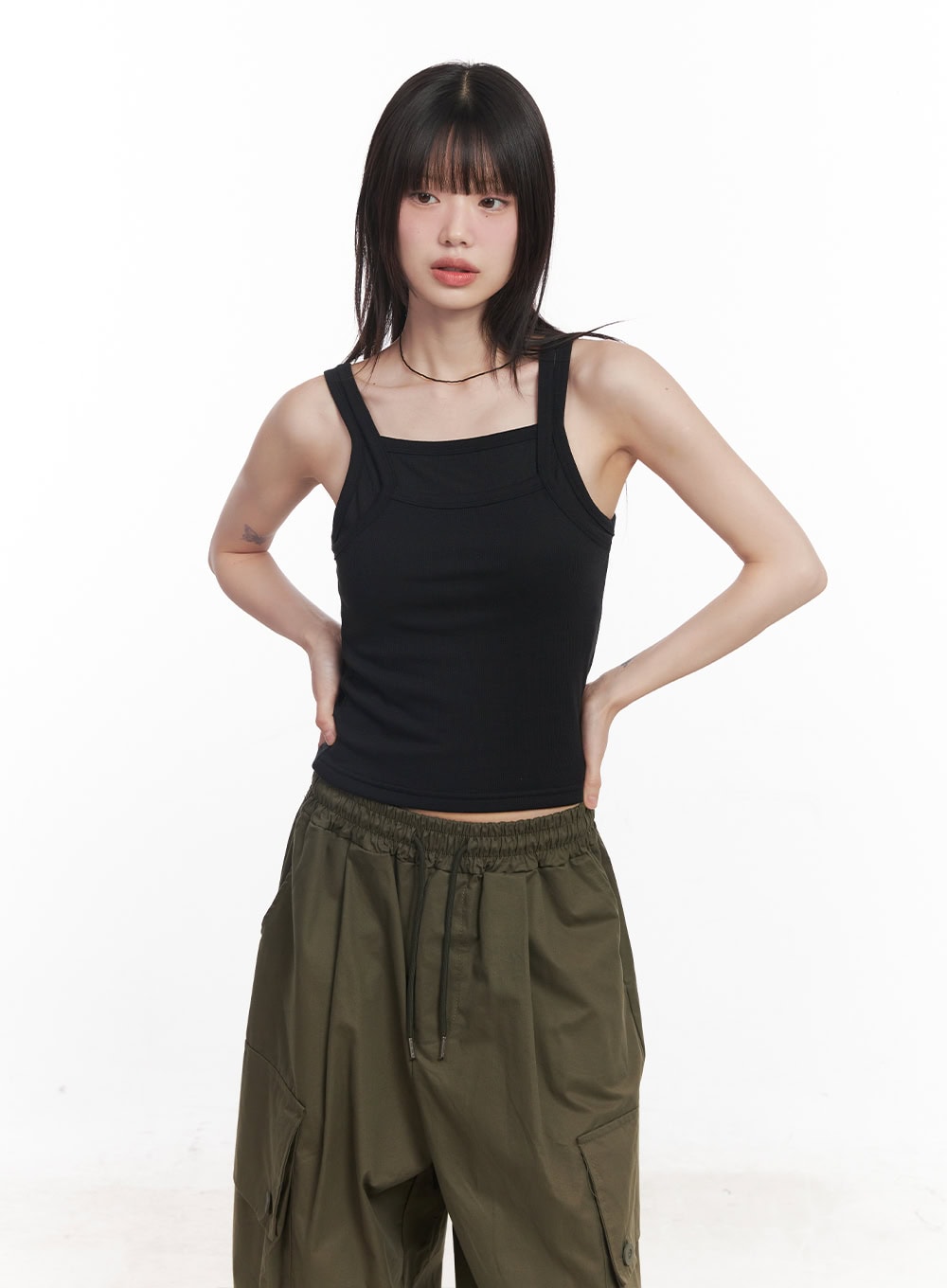 ribbed-layered-tank-top-cy520 / Black