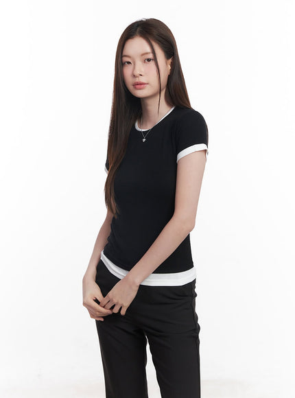 two-tone-layered-tee-cy519 / Black