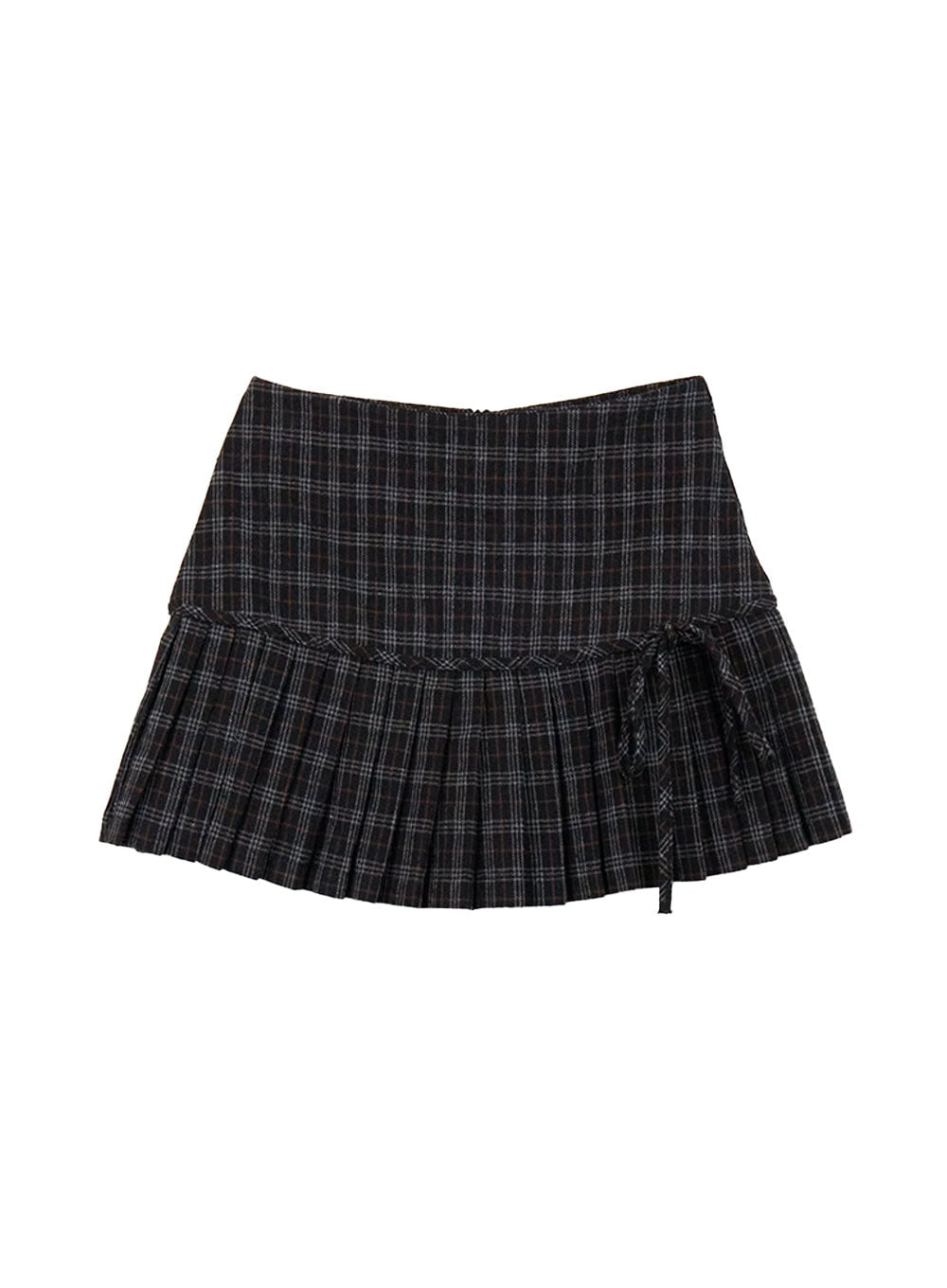 Ribbon Checkered Pleated Mini Skirt CJ514