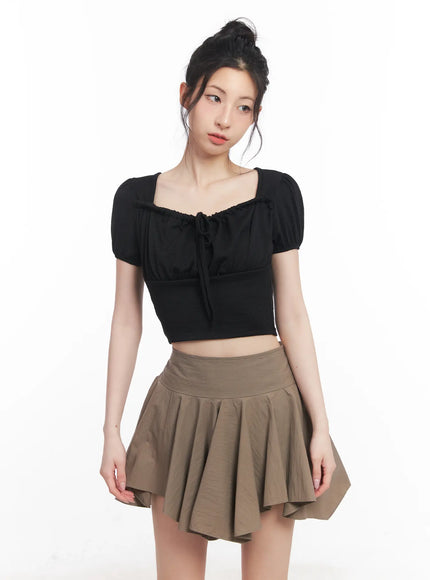 puff-sleeve-square-neck-crop-top-cu510 / Black