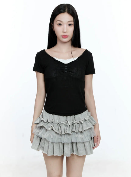 shirred-button-tee-cg511 / Black
