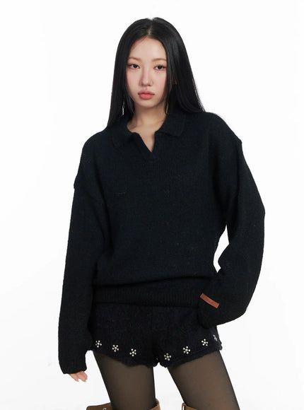 oversized-collar-knit-sweater-cj514 / Black