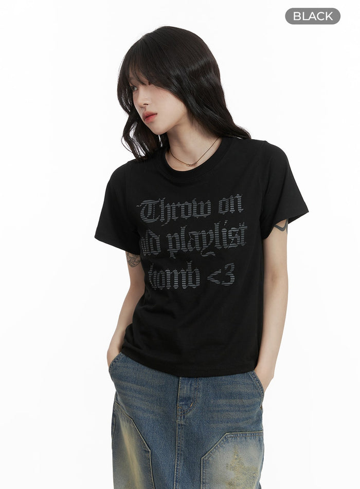 cotton-lettering-crop-t-shirt-ca408 / Black