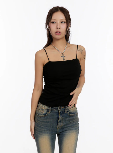 fleece-lined-shirred-tank-top-cn527 / Black