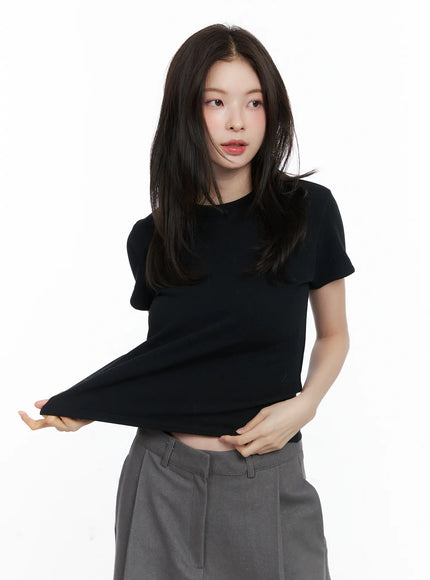 fleece-lined-short-sleeve-top-cn519 / Black
