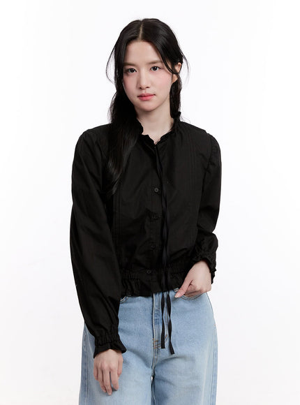 ribbon-frill-long-sleeve-blouse-cm526 / Black
