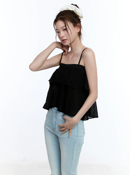 sheer-ruffle-cami-top-cu513 / Black
