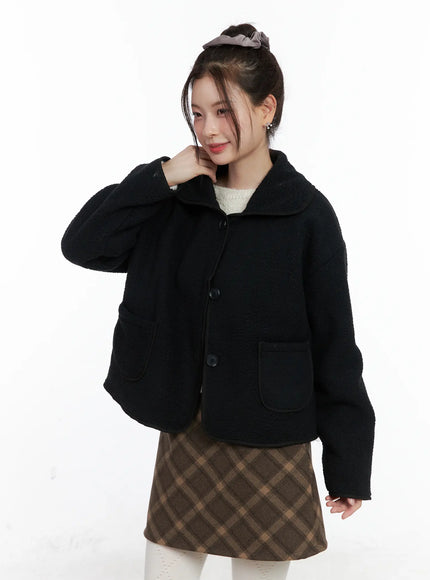 oversized-button-up-fleece-jacket-cn518 / Black
