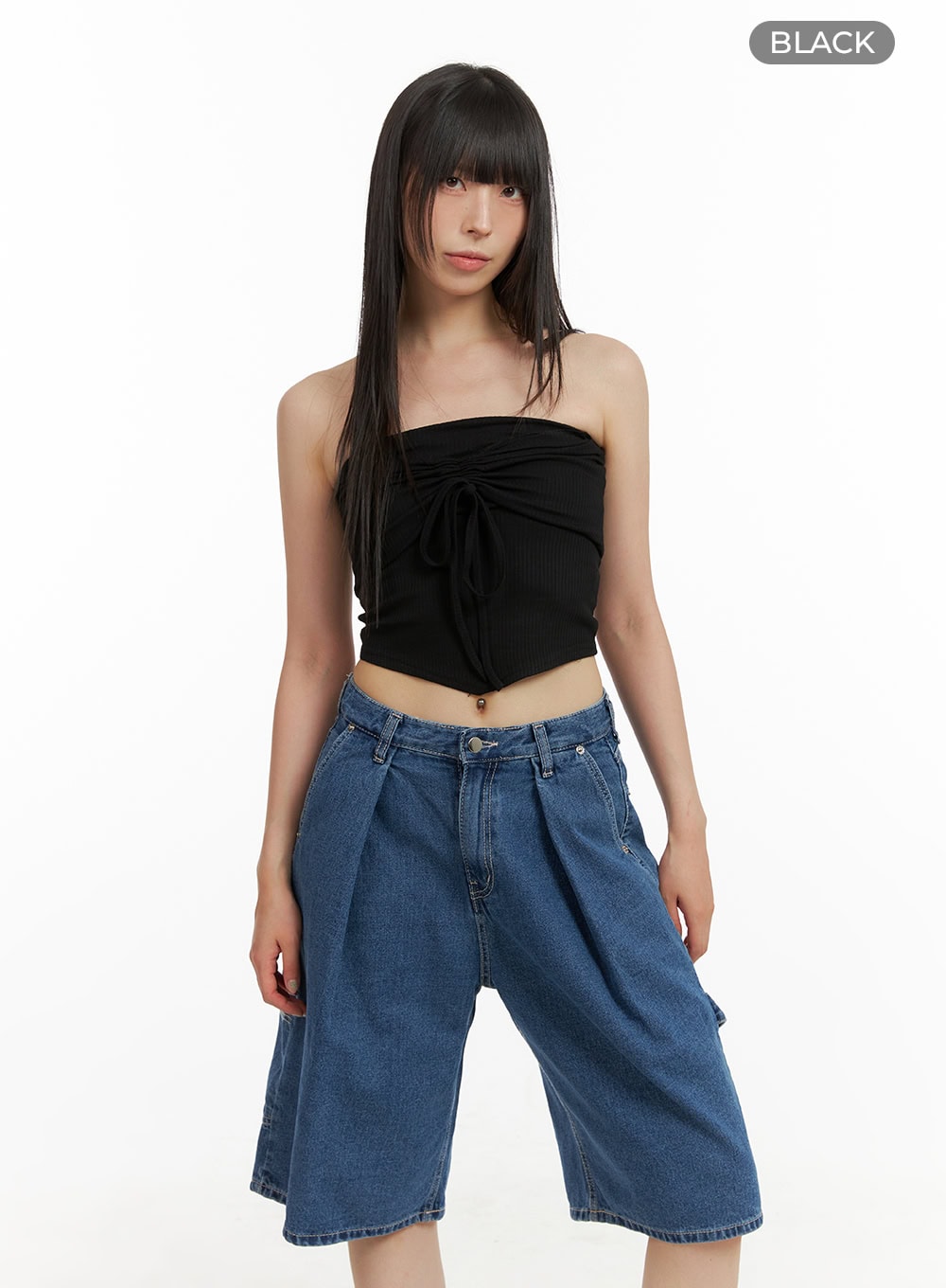 shirred-tube-crop-top-cu424 / Black