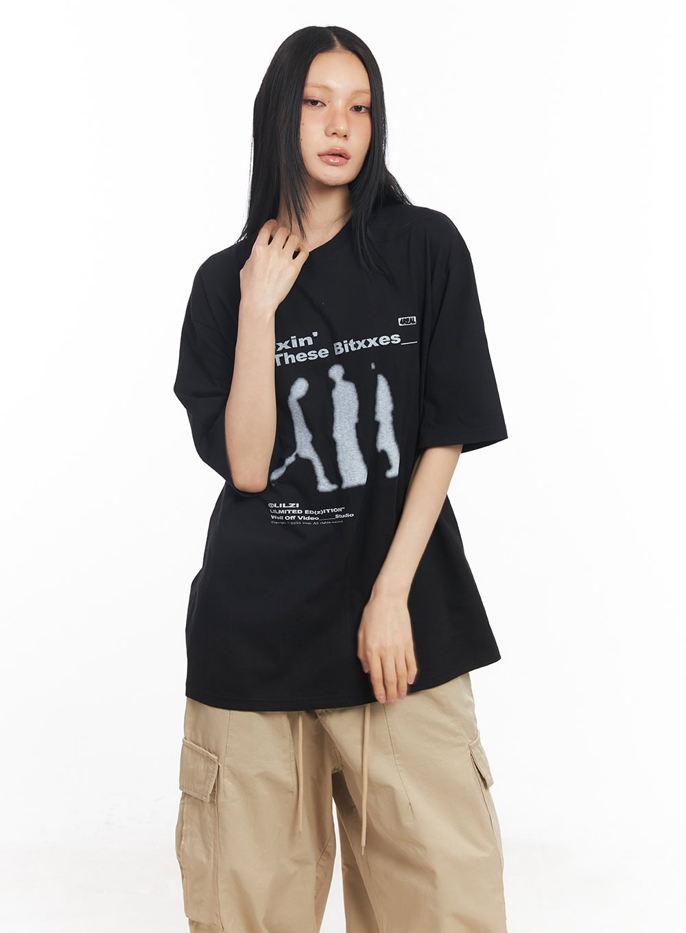 casual-graphic-oversize-t-shirt-cy528 / Black