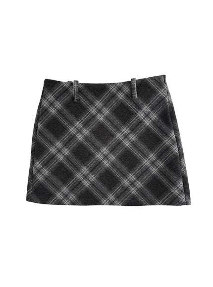 plaid-h-line-mini-skirt-cn504 / Black