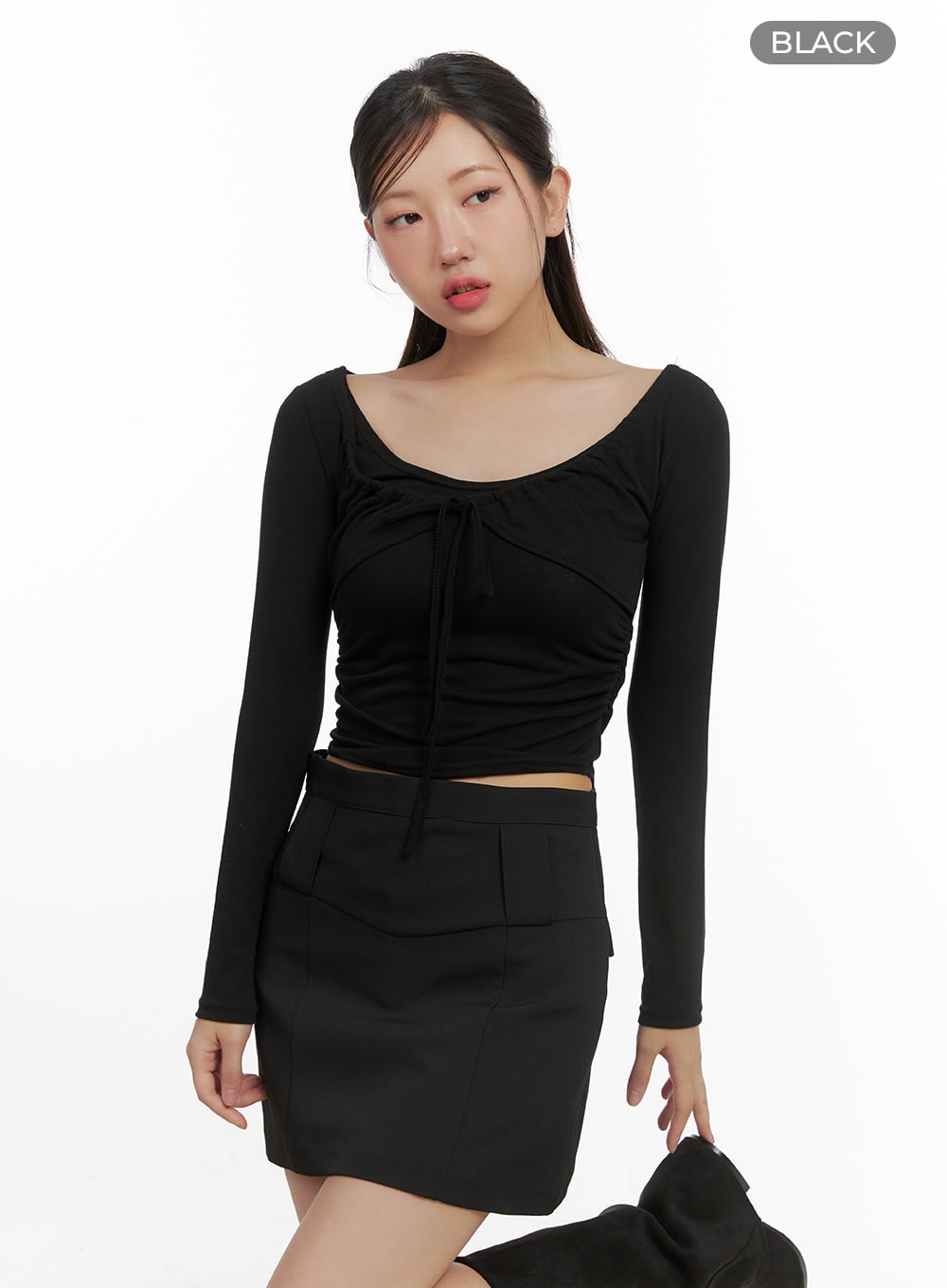 ribbon-strap-bolero-crop-top-cs405 / Black