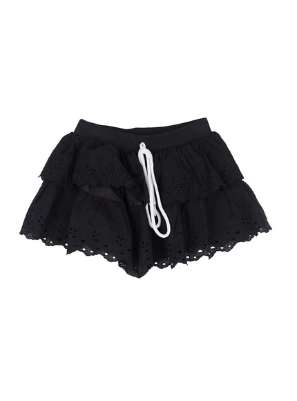 boho-eyelet-tiered-mini-skirt-cl514 / Black